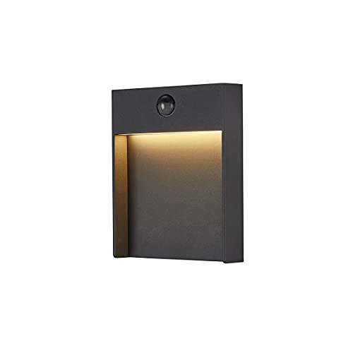 SLV Wall-Mounted Light Flatt Sensor/Illumination for Walls, Paths, entrances, Built-in Outdoor Light, Garden lamp / IP54 3000/4000K 16W 600lm Anthracite