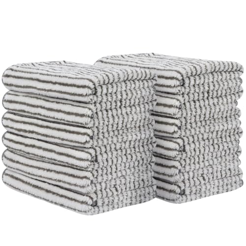 SINLAND Microfiber Face Towels Ultra Soft Facial Washcloths Face Cloth 12Inch x 12Inch 12 Pack Grey Stripe