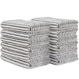 SINLAND Microfiber Face Towels Ultra Soft Facial Washcloths Face Cloth 12Inch x 12Inch 12 Pack Grey Stripe