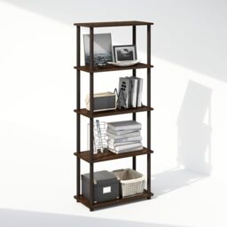 Furinno TURN-N-TUBE Book Shelf, 5-Tier Bookshelf, Bookcase with Multipurpose Compact Display Rack, 29.46 x 59.94 x 145.8 cm, for Living Room, Bedroom, Home Office, Walnut/Brown