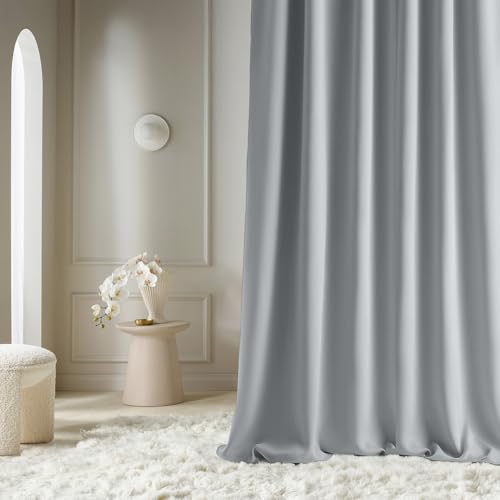 ROOM99 Aura Curtain with Ruffle Tape, 140 x 260 cm, Width x Height Sliding Curtains, Modern Curtain, Living Room, Bedroom, Light Grey, Pack of 1