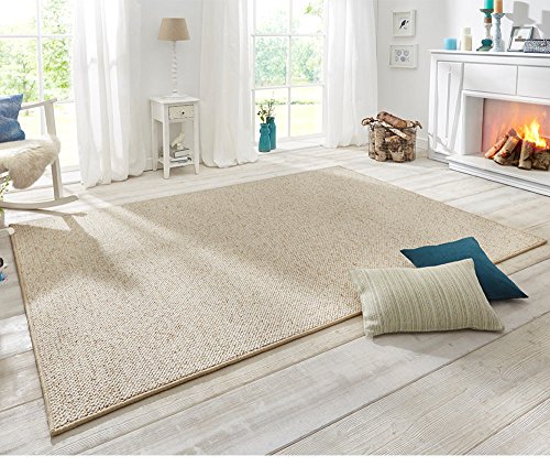 BT Carpet Wolly Rug - Living Room Rug Flat Weave Short Pile Wool Look Wool Skandi Look Dining Room Living Room Children's Room Bedroom - Cream, 100 x 140 cm
