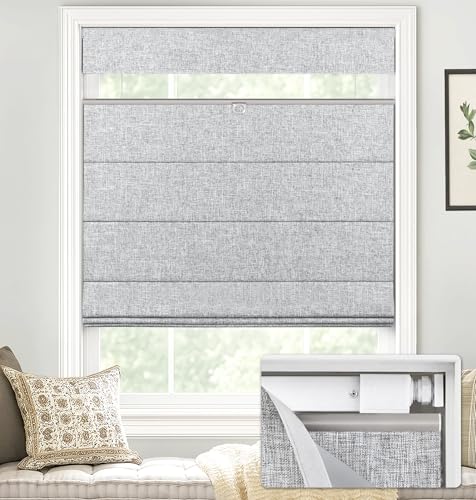 "LazBlinds No Drill TDBU Roman Shades, Blackout - Grey, 37"" W x 64"" H - No Tools Top Down Bottom Up Cordless Fabric Blinds for Window, Thermal Insulated UV Blocking for Bedroom & Living Room"