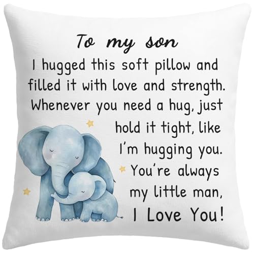 HERHOME to My Son Throw Pillow Cover, Christmas Birthday Gifts for Son from Mom Dad, 18 x 18 Inch Soft Xmas Cushion Case Gifts for Boys, I Love You