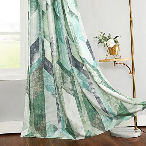 Leeva Geometric Printed Curtains & Drapes, Modern Style Faux Linen Grommet Window Curtain with Tiebacks for Home Office, 2 Panels, 52 x 63 in