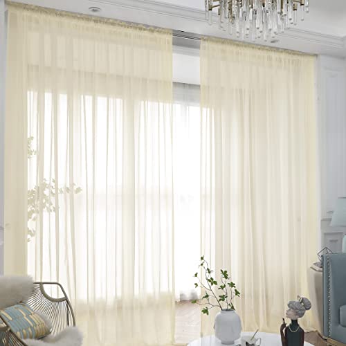 "L&TEC Window Light Yellow Sheer Curtains 130 Inches Long 2 Panels Sheer Curtain Basic Rod Pocket Panel for Bedroom Children Living Room Yard Kitchen (Light Yellow, 52"" W x 130"" L - 2 pcs)"