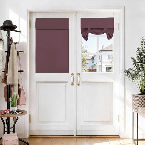 Vatge French Curtains for Girl's Room- Sidelight Window Coverings for Front Door and Kitchen Door Curtains Thermal Insulated Drapes for Glass Doors, 1 Panel, W26 x L40, Nostalgia Rose