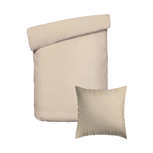 Pure Cotton 2-Piece Single Bed Linen Set - Duvet Cover 135 x 200 cm & 1 Pillowcases 80 x 80 cm - 100% Washed Cotton, Yarn Dyed Woven Fabric, 80 Thread Count - Oeko-TEX - Theodeline - Taupe
