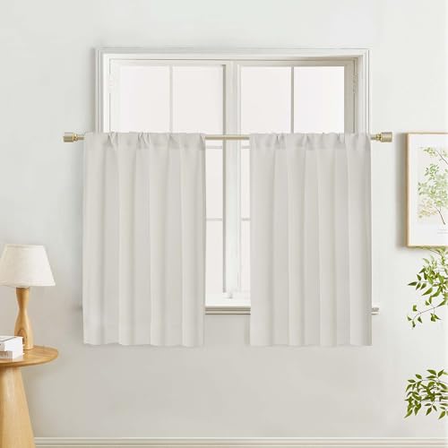 "Lecloud Natural Kitchen Curtains 36 Inch Length 2 Panels, Room Darkening Privacy Window Short Curtains, Thermal Insulated Rod Pocket Curtain Tiers for Bedroom Bathroom Basement, 40"" W x 36"" L"