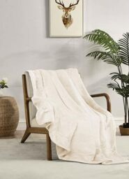 Miracle Home. Fleece Blanket Reversible Microfiber Pyrite Flannel Velvet Sherpa 260GSM-180GSM, Soft, Warm and Lightweight, Machine Washable, 130 X 160 Ecru
