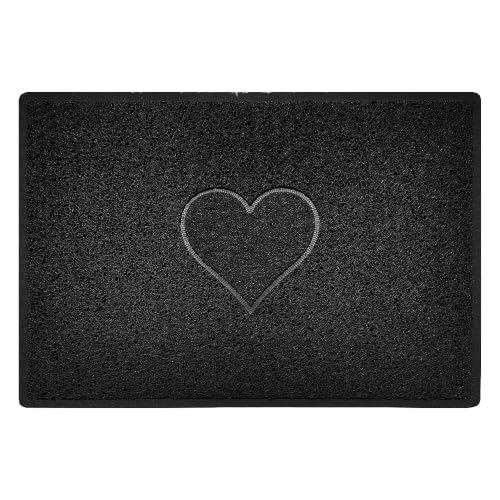 Nicoman Heart Shape Embossed Entrance Door Mat Non Slip Dirt Trapper PVC Spaghetti Mat with Rubber Base, Jet Washable Quick Drying Doormat Indoor or Outdoor - (Large, Black, 90 x 60cm)