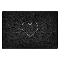 Nicoman Heart Shape Embossed Entrance Door Mat Non Slip Dirt Trapper PVC Spaghetti Mat with Rubber Base, Jet Washable Quick Drying Doormat Indoor or Outdoor - (Large, Black, 90 x 60cm)