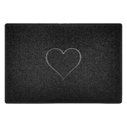 Nicoman Heart Shape Embossed Entrance Door Mat Non Slip Dirt Trapper PVC Spaghetti Mat with Rubber Base, Jet Washable Quick Drying Doormat Indoor or Outdoor - (Large, Black, 90 x 60cm)