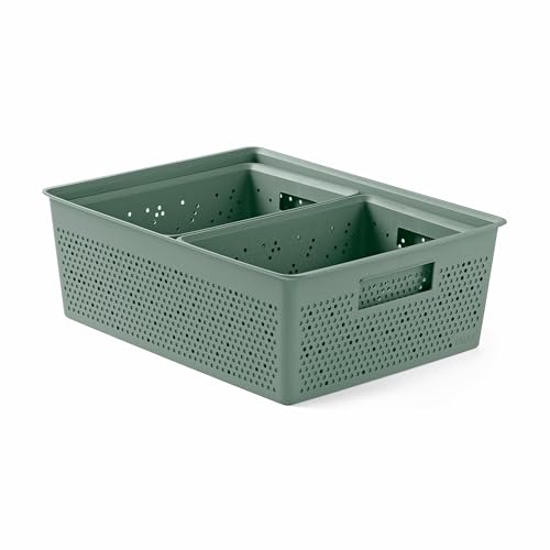 TATAY Storage Basket Bohol BPA-Free Stackable Design Modular Storage Design - Storage Basket Household - 3-Piece Set - Dimensions 30x39x13.5 cm - Recycled Plastic Material - Optimal Ventilation, Green