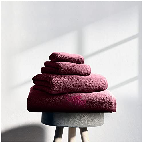 GC GAVENO CAVAILIA Premium 3 Pack Embroidered Fish Towels Sets 450 GSM, Luxury Super Soft Absorbent Bath Sheet, Egyptian Cotton, Deep Red, 80x140 cm