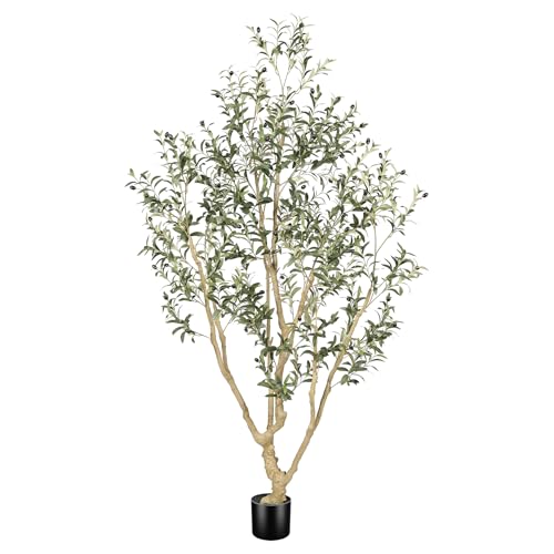 LYERSE Faux Olive Tree 7ft with Large Olive Branches and Lifelike Fruits - Olive Trees Artificial Indoor - Fake Olive Tree 7 Feet with Easy Assembly for Home Office Living Room Indoor Decor