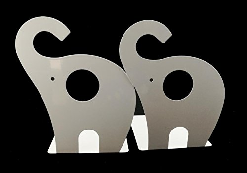 Cute Elephant Bookend for Kids, Metal Bookends, Bookends for Baby Nursery, Nursery Decor (White)