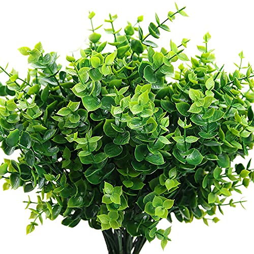 PASYOU Artificial Shrub, Fake Bush Simulation Eucalyptus Grass Greenery Leaves Plastic Plants Indoor Outdoor Outside Home Garden Office Bathroom Verandah Wedding D??cor Decoration Planter Filler 4 Pcs