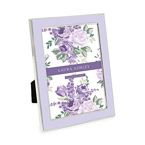 Laura Ashley 4x6 Lavender Enamel Picture Frame, Silver Metal Edge with Easel, for Countertop, Counterspace, Tabletop Display, Bookshelf, Desk, Wall Décor, Photo Gallery (4x6, Lavender W/Silver)