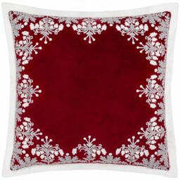 Paoletti Winter Bloom Cushion Cover – Luxury Floral Embroidered Cotton Velvet Oxford Edge Festive Decorative Case (Red – 50x50cm)
