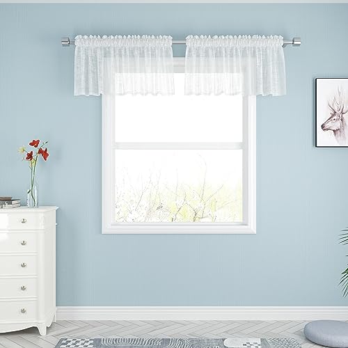 White Sheer Tier Curtains 16 inches Long Voile Kitchen Tiers Cafe Curtains Valances Caravan Cabinet Bathroom Short Small Mini Curtain for Door Window Panels Half Window Curtains 2 Pieces Rod Pocket