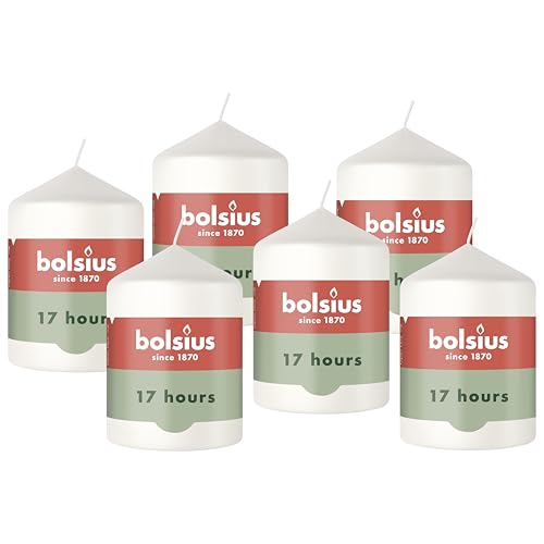 Bolsius - Smooth Pillar Candle - White - 3.2″ × 2.3″ - Burning time of 17 Hours - 6 Pack - Unscented - Natural Plant Wax - Without Palm Oil