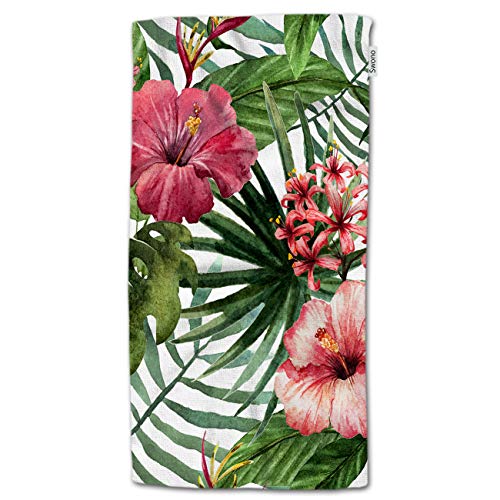 "HGOD DESIGNS Tropical Flower Hand Towels, Watercolor Summer Hawaii Palm Tree Leaf and Tropical Plant Flower 100% Cotton Soft Bath Towels 15""X30"""
