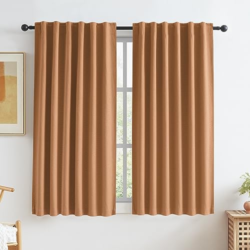 KEQIAOSUOCAI - Set of 2 Short Blackout Linen Curtains with Hook and Back Tab for Living Room, Bedroom, 50 x 45 Inch, Burnt Orange