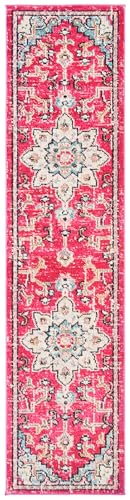Safavieh Distressed Rug for Living Room, Dining Room, Bedroom - Madison Collection, Short Pile, in Fuchsia and Blue, 67 X 122 cm