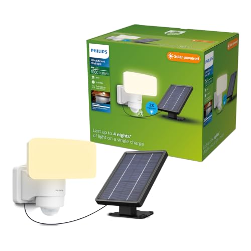 PHILIPS Tylus UltraEfficient Outdoor Solar Security Light with Sensor, 3000K, 1000/50lm, White​