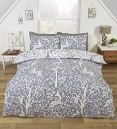 Creative Cloth Skandi Woodland Double Duvet Cover Set - Grey And White