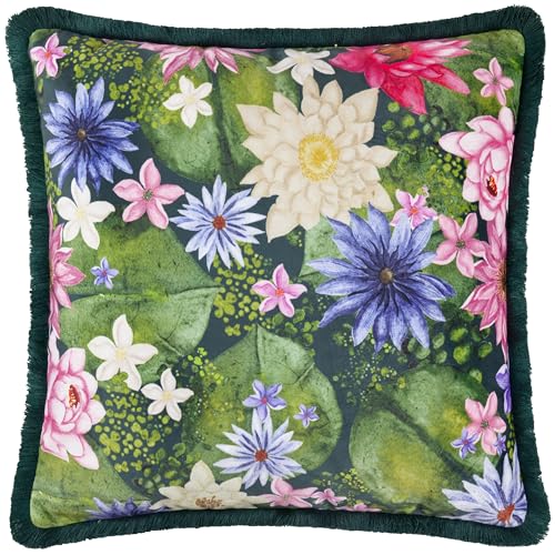 Paoletti Marjoelle Flowers Printed Velvet Polyester Filled Cushion - Multicolour - 50x50cm