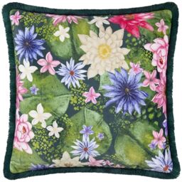 Paoletti Marjoelle Flowers Printed Velvet Polyester Filled Cushion - Multicolour - 50x50cm