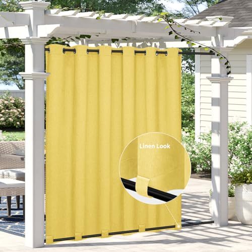 Easy-Going Linen Look Outdoor Curtains 110x84 inch, Yellow - Waterproof Soft Thicken Outdoor Privacy Curtains for Patio, Gazebo, Grommet Top and Tab Bottom Drape, 1 panel