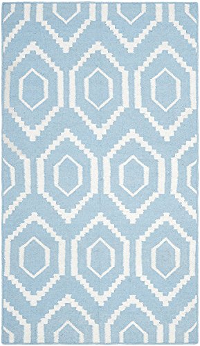 Safavieh Contemporary Indoor Flatweave Rectangle Area Rug, Dhurrie Collection, DHU556, in Blue / Ivory, 91 X 152 cm for Living Room, Bedroom or Any Indoor Space