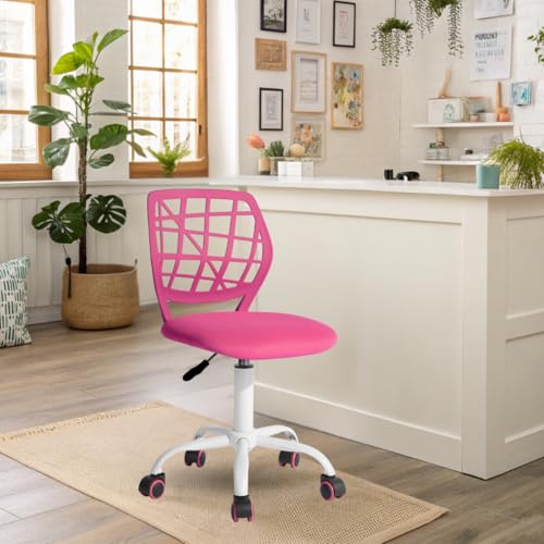 FurnitureR Reception Chairs for Office, Small Reception Chairs, Height Adjustable, 362° Selectable Wheels, Ergonomic Backrest, Breathable Fabric Seat, Dark Pink Macaroon