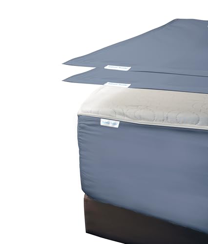 "Zip On Fitted Sheet - includes 1 Fitted Base + 2 Zip Sheet - Easy to Handle, Won???t Pop Off Sheet- 600 TC Cotton Fitted Sheet- 18"" Deep Pocket Twin Size- Medium Blue"