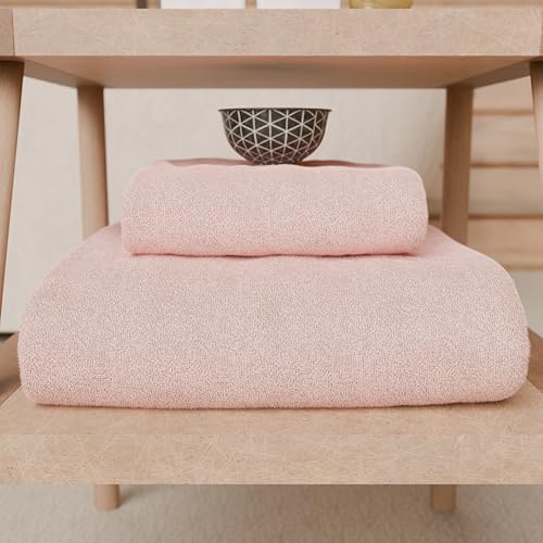PETTI Artigiani Italiani - 100% Cotton Terry Bath Towels, 2+2 Towel Set, 4 Pieces 2 Face Towels and 2 Hand Towels, Pink Towels