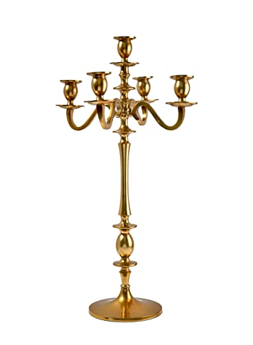 Serene Spaces Living Gold Brass Candelabra, 25.75'' Tall, 7'' Wide, 11.5'' Diameter, Ideal for Weddings and Parties