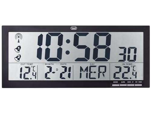 Trevi OM 3530 RC Radio Wall Clock with Large Display and Wireless Outdoor Sensor, Thermometer and Multilingual Calendar