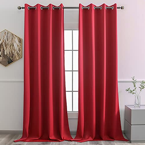 YGO Blackout Curtains Thermal Insulated Grommet Blackout Window Drapes for Living Room Solid Room Darkening Energy Efficiency Window Treatment W52 x L95 Inch 2 Panels True Red