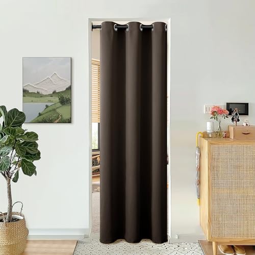 BGment Brown Door Curtain 80 Inch Length for Doorway, Bedroom Closet Curtain, Privacy Thermal Insulated Blackout Grommet Room Divider for Room Separation, 1 Panel, 34 Inch Wide