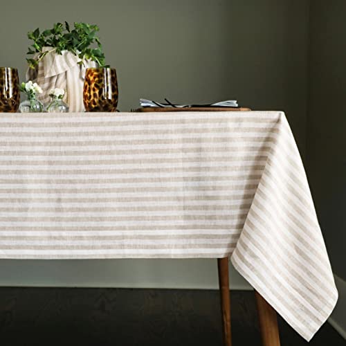 Solino Home 100% Pure Linen Tablecloth, 60 x 108 in, Natural, Amalfi Stripe - for dining, decor, party, natural white, indoor outdoor, gift, OEKO-TEX Certified - Fall, Halloween, Thanksgiving, Christmas
