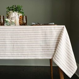 Solino Home 100% Pure Linen Tablecloth, 60 x 108 in, Natural, Amalfi Stripe - for dining, decor, party, natural white, indoor outdoor, gift, OEKO-TEX Certified - Fall, Halloween, Thanksgiving, Christmas