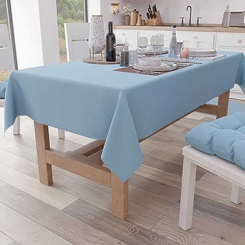 PETTI Artigiani Italiani - Elegant Rectangular Tablecloth in Cotton, Solid Colour Kitchen Table Cover, Light Blue, 140 x 360 cm (140 x 360 cm), 100% Made in Italy