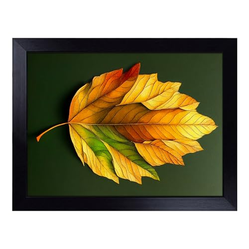 Lap Tray with Bean Bag Cushion, Autumn Leaf - Handmade in the UK, Raised Wooden Edge, Padded Cushion, Heat-Resistant Wipe-Clean Surface, for Meals, Laptops and Crafts