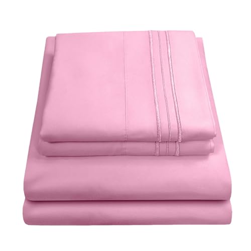 Sweet Home Collection Luxury Bedding Set with Flat, Fitted Sheet, 2 Pillow Cases, Microfiber, Pink, Twin XL