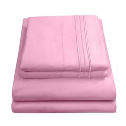 Sweet Home Collection Luxury Bedding Set with Flat, Fitted Sheet, 2 Pillow Cases, Microfiber, Pink, Twin XL