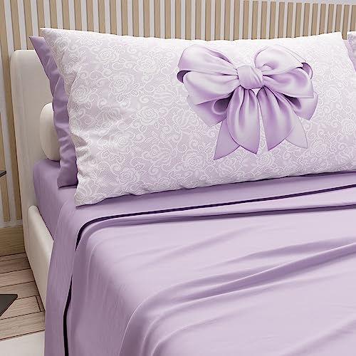 PETTI Artigiani Italiani - Cotton Sheets with Pillowcases in Digital Print, for Double Bed, Complete Top and Bottom Sheet with Corners, Lilac, 100% Made in Italy