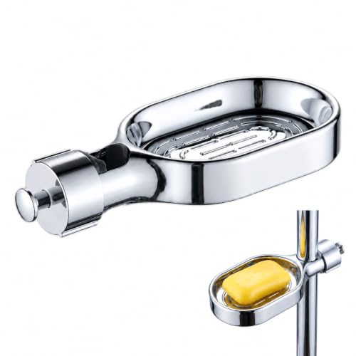 Shower Rail Soap Dish, Bar Soap Holder Tray with Drainage - Adjustable Rail Soap Holder with 360?? Rotation, Large Capacity Quick Install for Rust-proof Soap Tray for Shower Pole